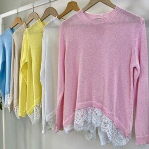 RAINBOW Pink Lace Hem Women's Top